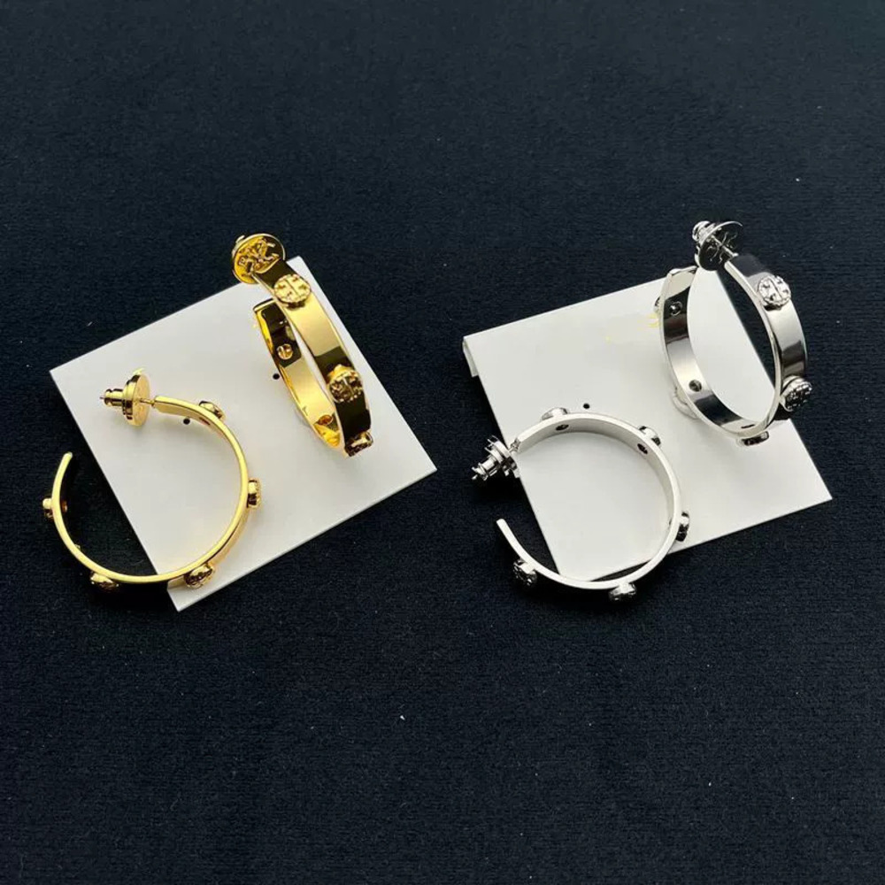 Tory Burch Statement Double Stud Earrings Gold Plated Copper